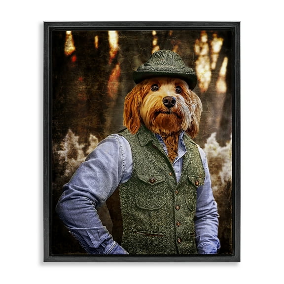 Stupell Industries Terrier Dog Classic Clothing Animals & Insects Painting Black Floater Framed Canvas Art Print Wall Art, 17 x 21