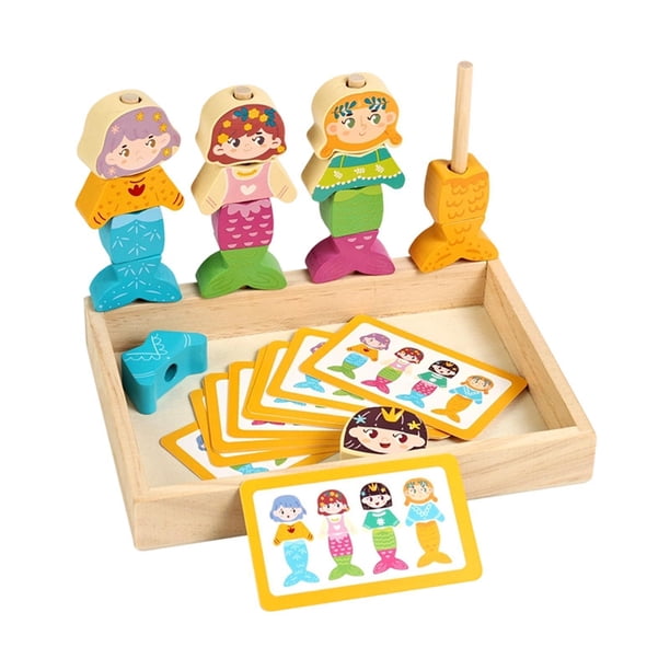 Rompecabezas de madera para vestir, educación infantil temprana, juego de juguetes con secuenciación de cuentas, color Sirena