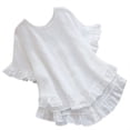thumbnail image 1 of Blusa de primavera-verano para mujer: manga corta, botones en la espalda, ribete con volantes, color liso, top informal para combinar con vaqueros y faldas., 1 of 7