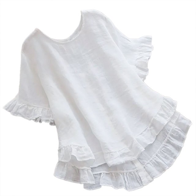 Vêtements de Printemps Été pour Femmes Blouse à Boutons Dos à Volants Manches Courtes Décontractée