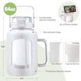 thumbnail image 6 of MUKOKO 64oz Glass Water Bottle, Glass Tumblers with Straw and Handle, Iced Coffee Cup Silicone Sleeve with Time and Water Marker, Water Jug, White, 6 of 7