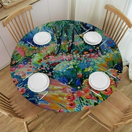 

BCIIG Flowers Trees Garden Round Table Cover Stain Resistant Washable for Indoor Outdoor Kitchen Dining Wedding Parties 100% Polyester 38 -42
