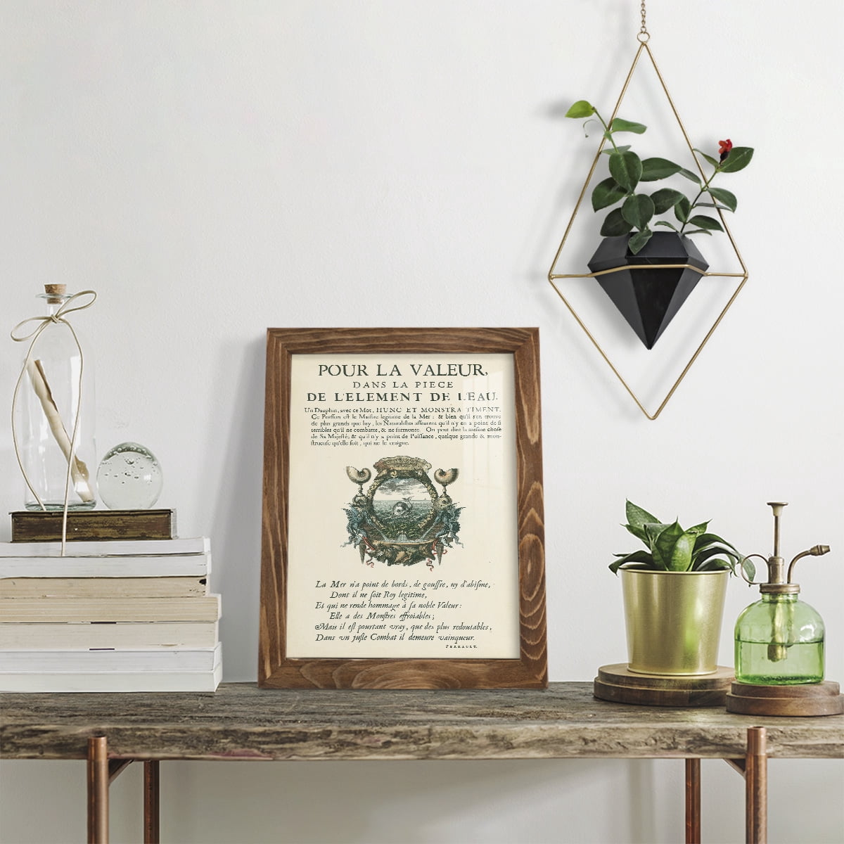 Printed Embellished Bookplate VII - Framed Print w/glass - Walnut