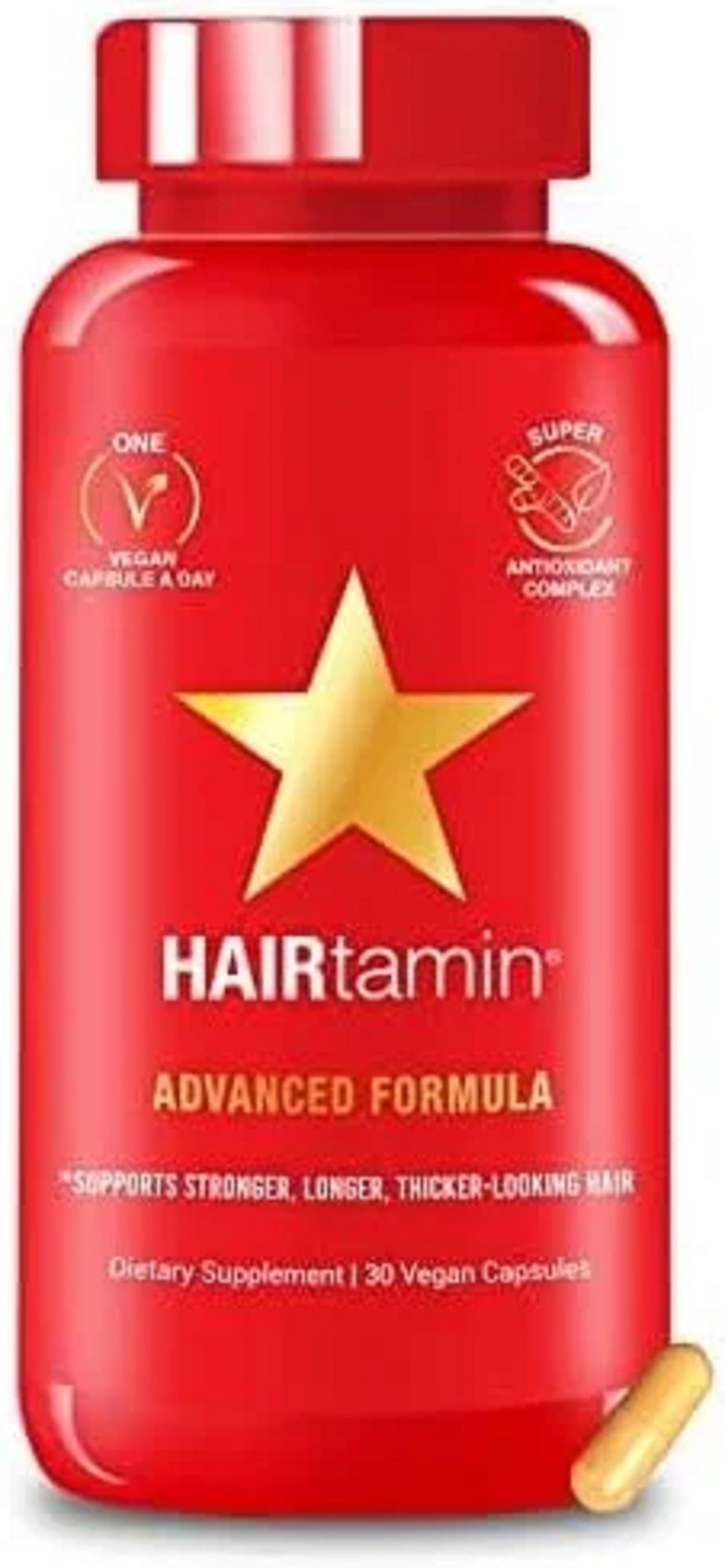 HAIRtamin Advanced Formula Biotin Vegan Capsules with Detangling Comb for Hair Growth, 30 Count