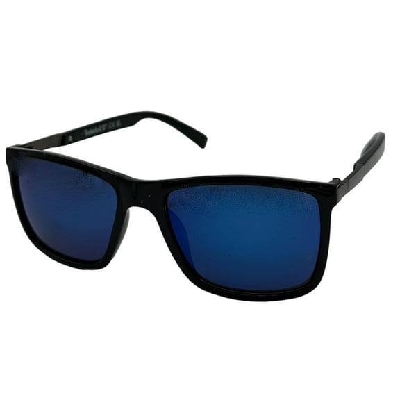 Timberland Sunglass Mens Shiny Black Rectangle Plastic, Blue Lens TB7268. 1X