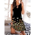 thumbnail image 3 of Estampado de moda cuello redondo vestido sin mangas vestido delgado mancha Eccomum Azul Flor Blanca M, 3 of 4