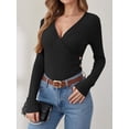 thumbnail image 6 of KYGABAK Long Sleeve ShirtsV Neck Tops for Women Sexy Sweater V Neck Ribbed Knit Slim Fit Wrap Top 2025 Fall Casual Fashion Clothes,Black S, 6 of 7