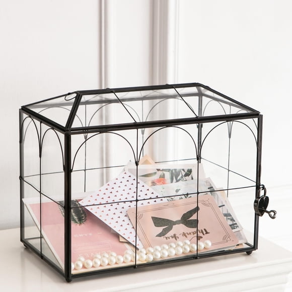 Tarjetero Giadun Wedding de cristal negro con cierre, 26 x 15 x 20 cm