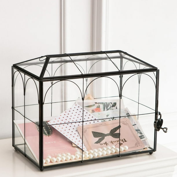Tarjetero Giadun Wedding de cristal negro con cierre, 26 x 15 x 20 cm