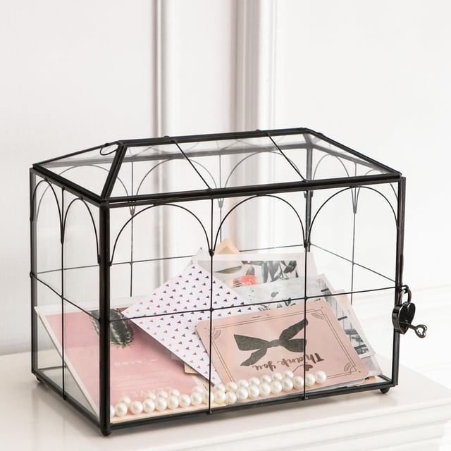Tarjetero Giadun Wedding de cristal negro con cierre, 26 x 15 x 20 cm