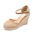 thumbnail image 2 of AXXD Womens Beach Sandals Beige Wedge Gladiators Summer Mothers Day, 2 of 9