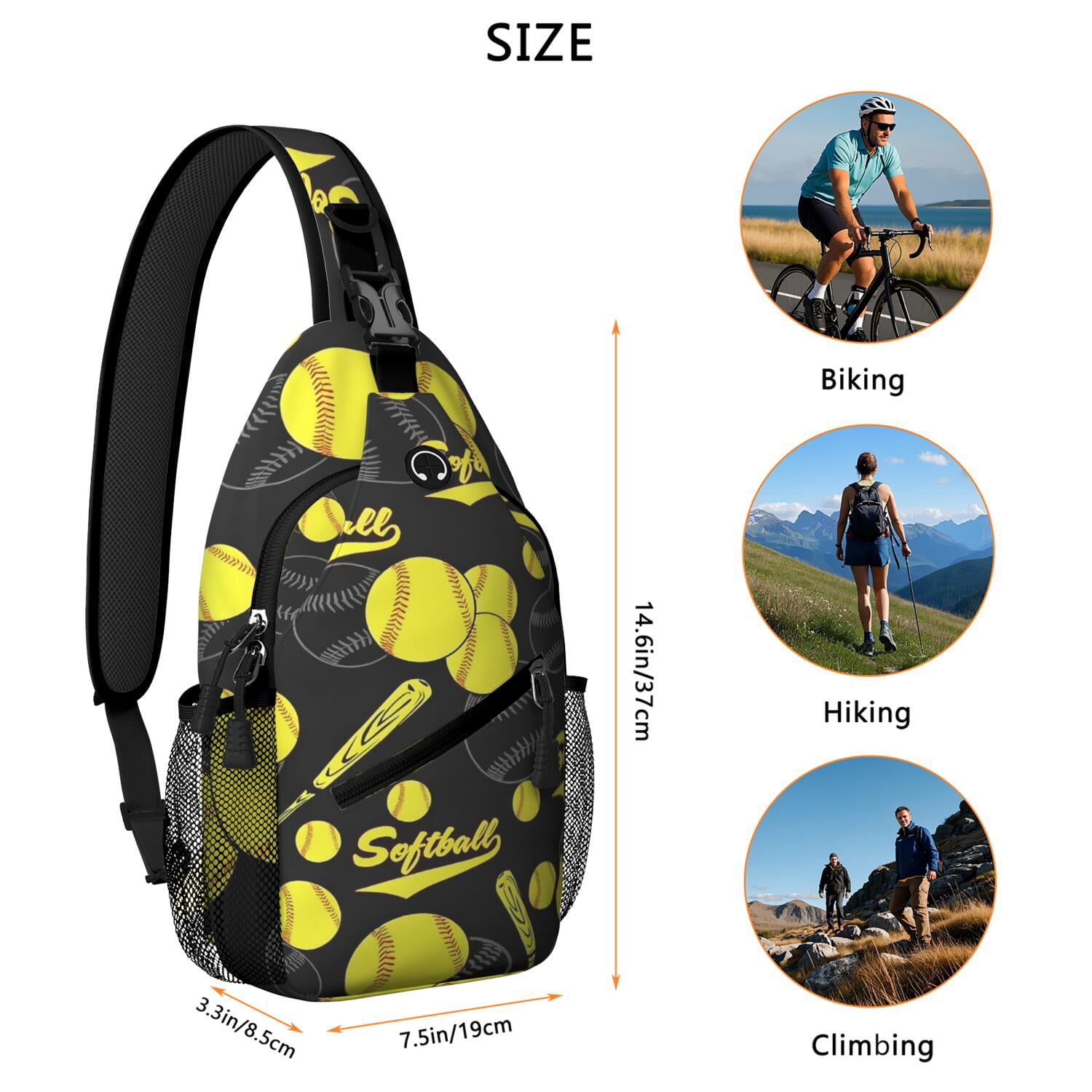 Travel-Ready Crossbody Bag Lightweight Shoulder Backpack with Baseball Print, Anti-Theft Pocket Versatile for Sports, Commuting
