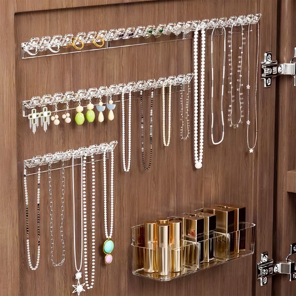 Hogar y cocina, Almacenamiento y organización, Cajas y organizadores de joyas, 3 piezas de colgador de joyas transparente para montaje en pared, organizador de collares, ganchos de joyería para colla