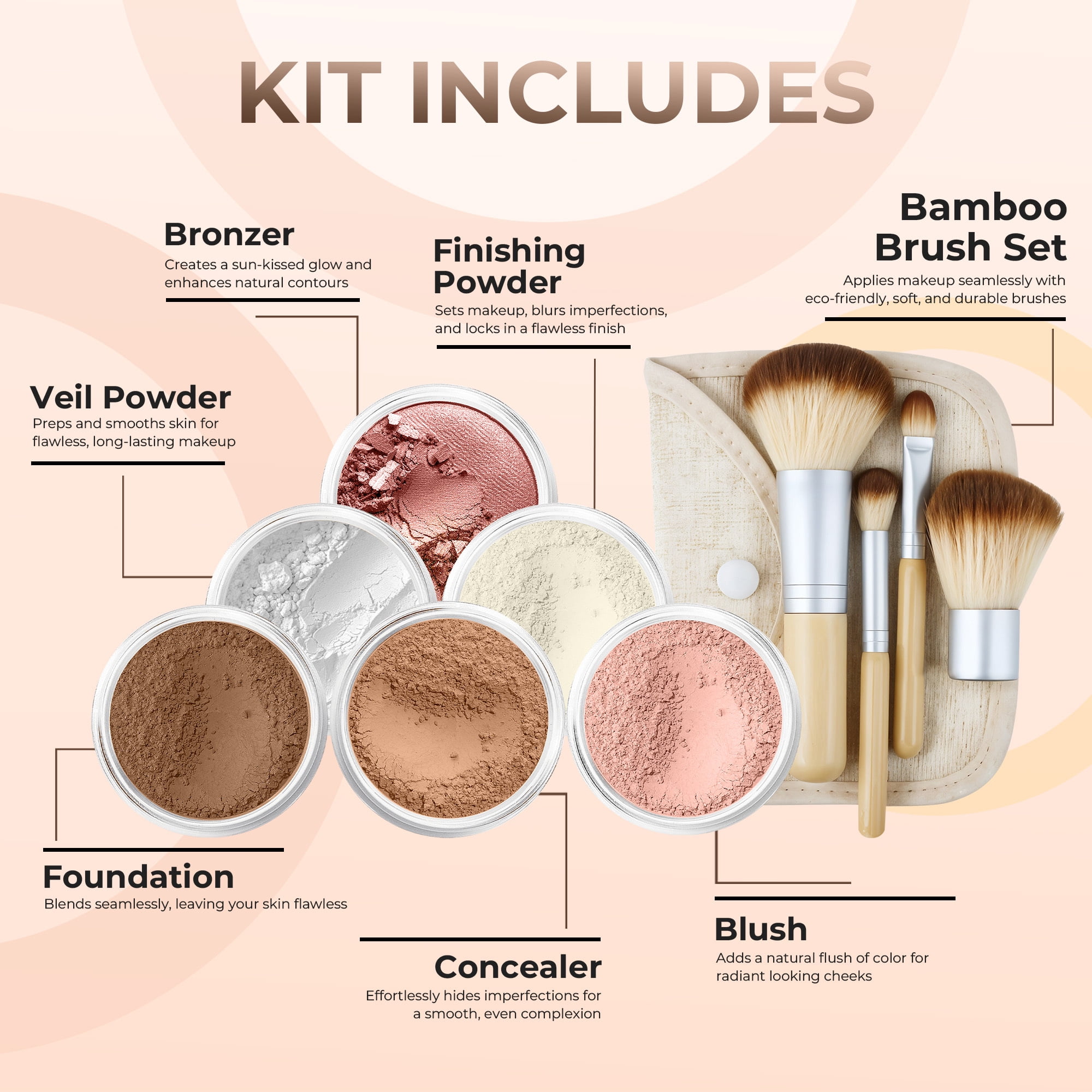 EVERYDAY KIT (COCOA) Full Size Mineral Makeup Set Matte Foundation Bare Face Sheer Powder Cover