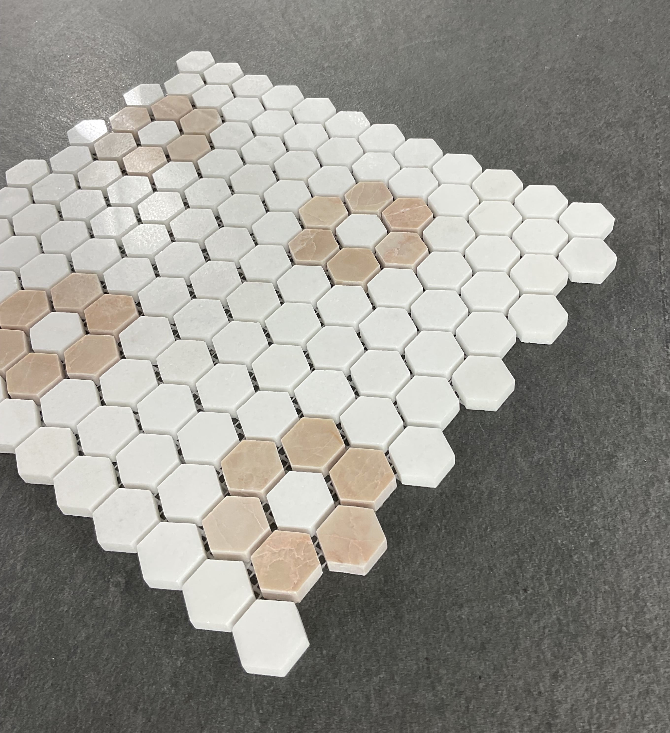 Thassos White and Peach 1" x 1" Marble Honeycomb Mosaic Wall & Floor Tile - Case (10 Sheets)