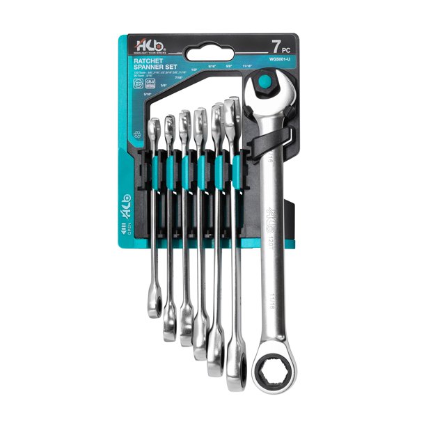 Juego de Llaves de Carraca HB 7 Piezas SAE 5/16"–11/16" con Agarre Antideslizante