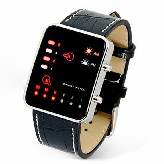Xinyolin Men's Fashion Sports Digital Binary LED Display Faux Leather Strap, Wrist Watch