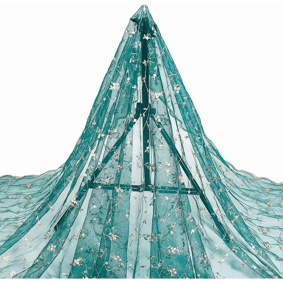 3 Yards Embroidered Flower Fabric 51inch Wide Organza Embroidered Tulle Lace Fabric Mesh Lace Fabric for DIY Wedding Handmade Dress Supplies Sea Green Green