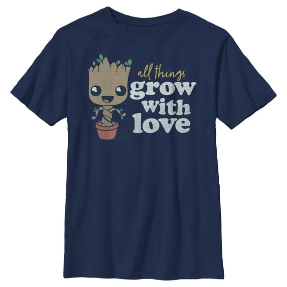 Boy's Guardians of the Galaxy Groot All Things Grow with Love Graphic Tee Navy Blue X Large