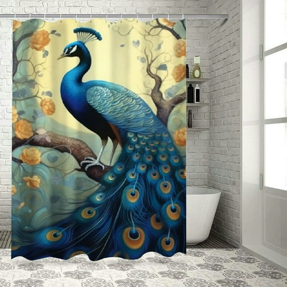 BCIIG Peacock Bathroom Decor Set with Hooks, Colorful Luxurious Graphic Print Polyester Fabric Shower Curtain Set, Washable, Waterproof, 100% Polyester, Vibrant HD Print 36x72