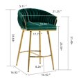 thumbnail image 5 of 26" Counter Height Bar Stool, Velvet Upholstered with Hand-Wave Back, Golden Chrome Base & Footrest, Modern Kitchen Island Stool, Green, 5 of 9