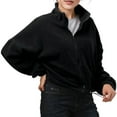 thumbnail image 2 of SGMVNU Women's Full Zip Fleece Short Jacket Warm Winter Long Sleeve Stand Collar Fuzzy Fleece Crop Coat with Drawstring Hem(Black, 2XL), 2 of 9
