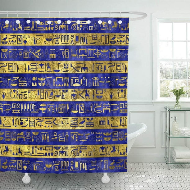 SUTTOM Égyptien Motif Hiéroglyphes Égyptiens Bleu Pharaon Ethnique Rideau de Douche 60x72 Pouces