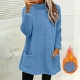thumbnail image 7 of Mock Neck Sweaters Women Fuzzy Sherpa Fleece Tunic Tops Long Sleeve Plain Pullover Sweatshirt with Pockets (XL, Blue), 7 of 7