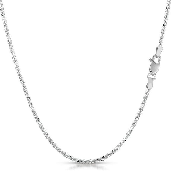 14K White Gold 1.5mm Sparkle Pendant Chain, FREE Microfiber Cloth, Rock Margarita Link Mens Womens Necklace, Giorgio Bergamo 16