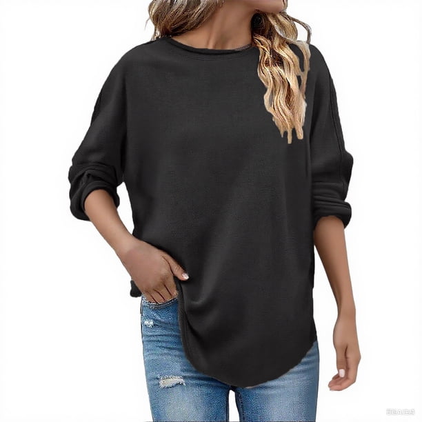 Chaqueta deportiva,Sudadera de otoño para mujer, manga larga, cuello redondo, holgada, 100 % poliéster, cómoda y casual para usar en casa, sopatenor