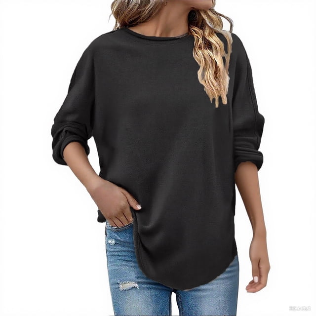 Chaqueta para mujer,Sudadera de otoño para mujer, manga larga, cuello redondo, holgada, 100 % poliéster, cómoda y casual para usar en casa, sopatenor