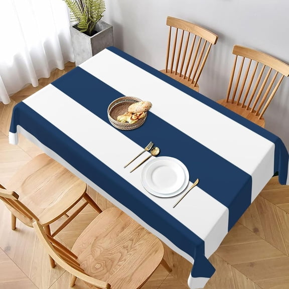 Navy Blue Stripes, White Stripes, Rectangle Table Cloth Soft Washable Oblong Tablecloth Covers for Kitchen & Table Linens 60" x 102"