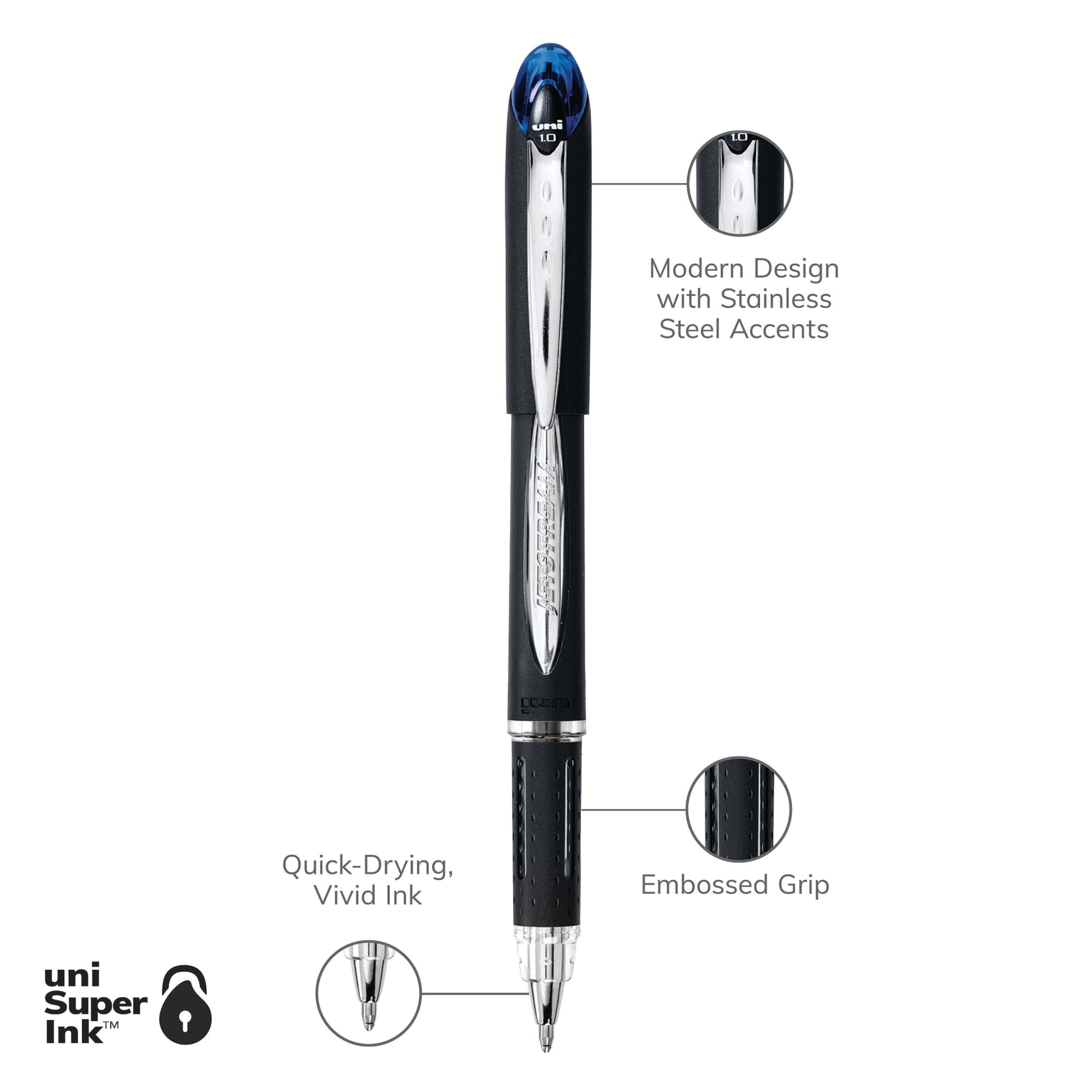 uniball Jetstream Stick Ballpoint Pens, Medium Point (1.0mm), Blue Ink, 12 Count