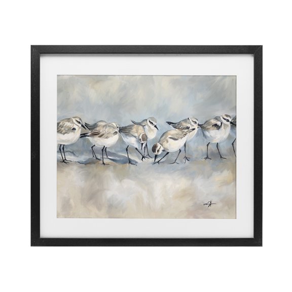 Stupell Industries Bohemian Shore Birds Lineup on Beach Black Framed Print Under Glass, 16 x 13, by Ramona Murdock