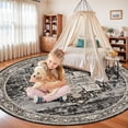 thumbnail image 3 of YOUFORTONG 9ft Round Area Rug, Vintage Ultra Soft Non-Slip Indoor Carpet, Stain Resistant Circle Rug for Living Room Bedroom Kitchen Dining Room,Black ﻿, 3 of 7
