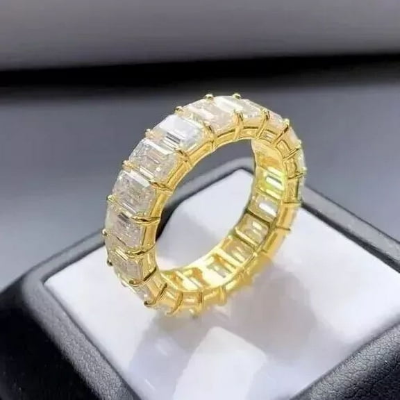14K Yellow Gold Plated 3Ct Emerald Cut Lab Created Diamond Eternity Wedding Band