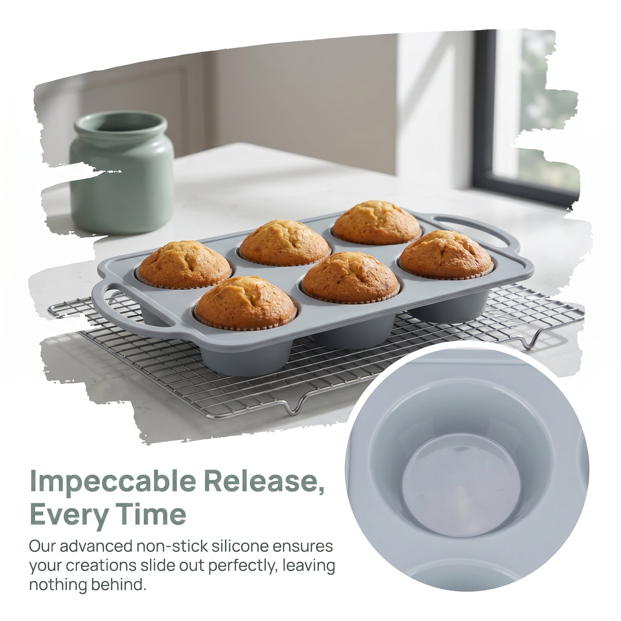 Unique Bargains Baking Pan 12-Cup Nonstick Silicone Tray with Dual Handles Gray 12.8"x7.1"x1.5"