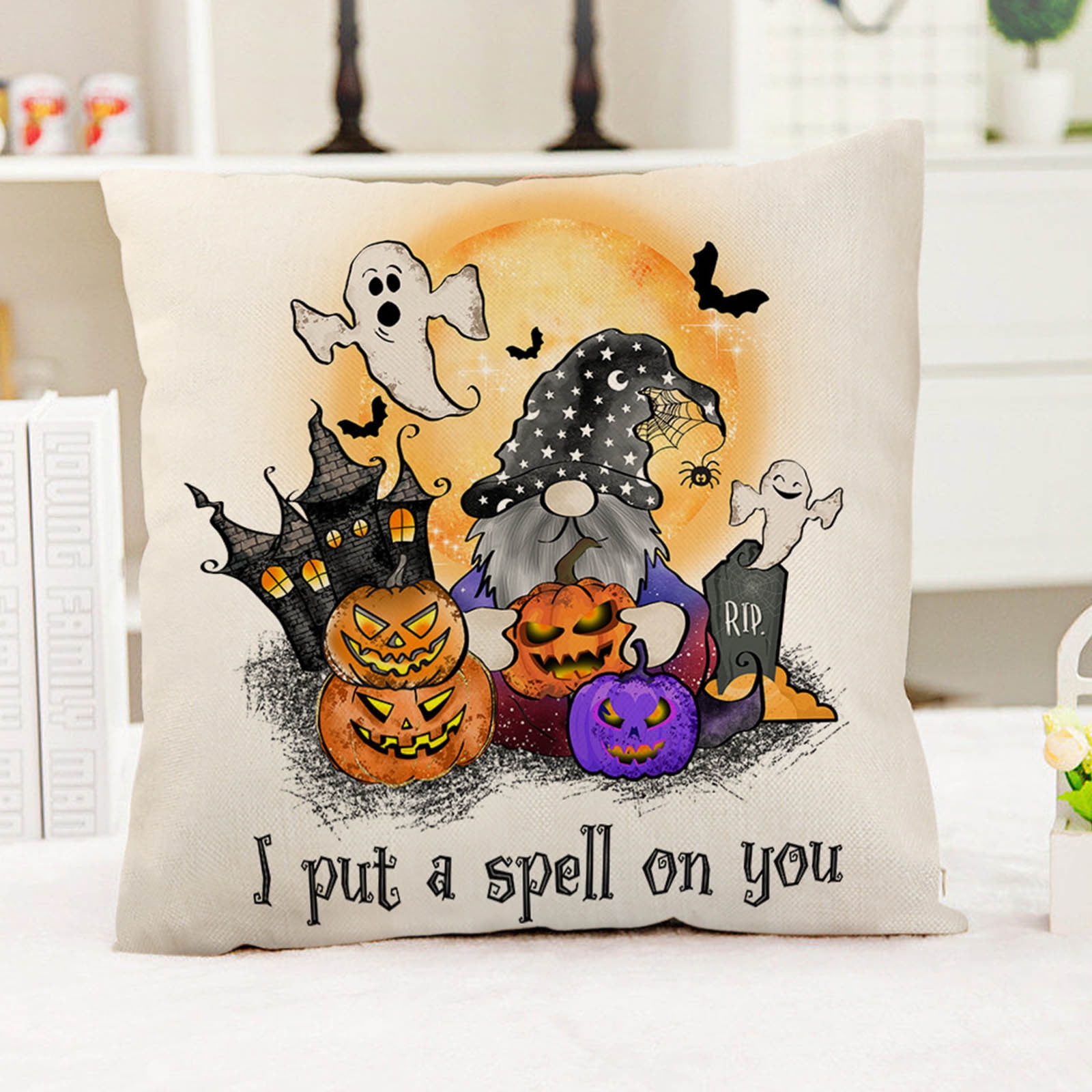 RKSTN Throw Pillows Halloween Decoration 18x18 Inches Pumpkin Grim Face Sofa Decorative PillowCovers Cushion Covers For Home Office Couch Sofa Soft Throw Pillows for Couch Living Room Outdoor Walmart....