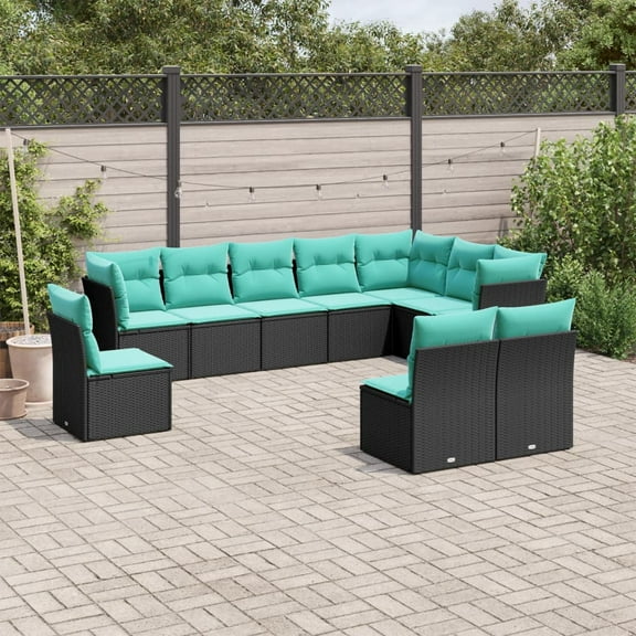 vidaXL 10 Piece Patio Sofa Set with Cushions Black Poly Rattan
