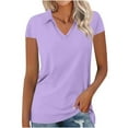 thumbnail image 2 of Maoxin Womens Blouses Women's Casual Solid Color Short Sleeved Neck Top Blouse Tops for Women Trendy Summer Purple S, 2 of 6