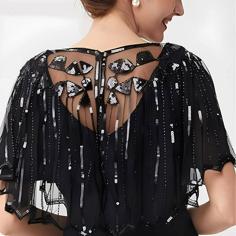 Women s 1920s Flapper Shawl Sequin Beaded Shawls and Wraps for Evening Dresses Party Wedding Formal night black Walmart