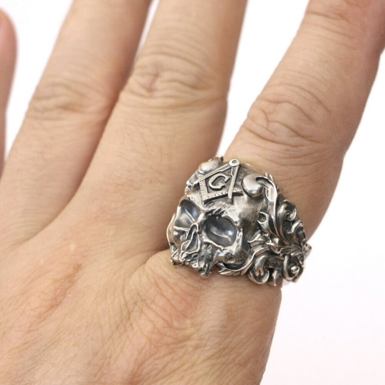 925 Sterling Silver Masonic Skull Punk Ring TA449 Small Model US