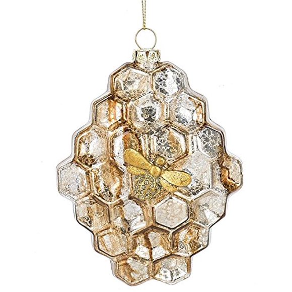 OnHoliday Glass Honeycomb Beehive Bee Wax Honey Christmas Tree Ornament