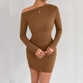 thumbnail image 7 of JIAYUE Women's Dress Mini Off Shoulder Slant Neck Long Sleeve Bodycon With Ruffle Casual Party Wear Trendy Female Dresses, 7 of 7