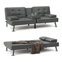 Homall Futon Sofa Bed Faux Leather Couch Modern Convertible Folding Recliner with 2 Cup Holders