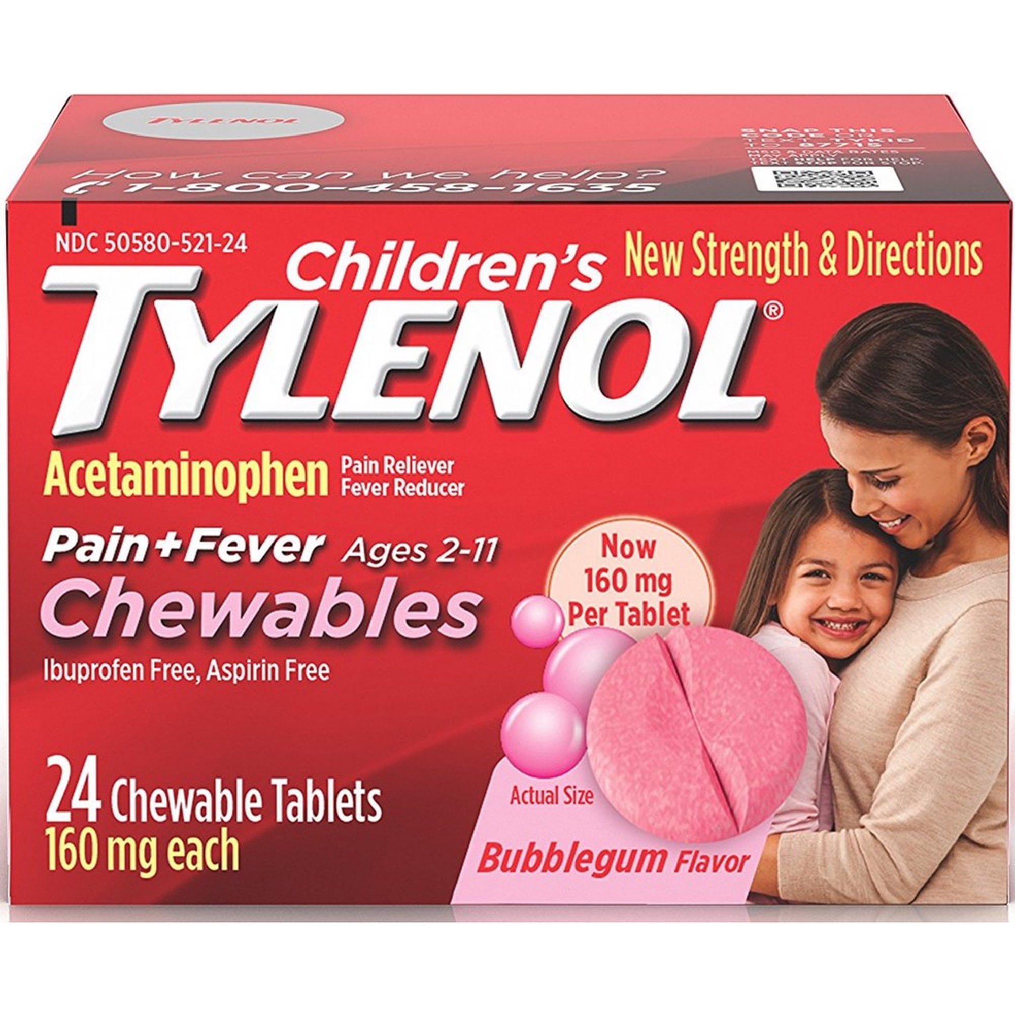 TYLENOL Children�s Pain + Fever Chewables Tablets, Bubblegum 24 ea (Pack of 6)