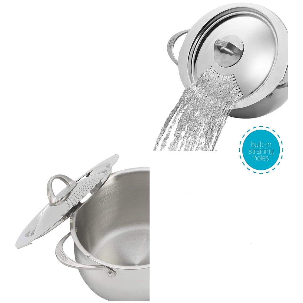 Bialetti 6 Quart Nonstick Oval Pasta Pot with Strainer Lid, Stainless-Steel