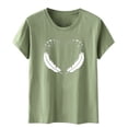 thumbnail image 3 of Gibobby Playera Corte clásico para Mujer Camiseta manga corta con cuello redondo y estampado plumas para mujer(Verde,G), 3 of 4