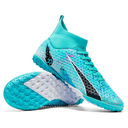 

Kids Soccer Shoes Indoor Futsal TURF Youth Soccer Cleats Boys Spike TF High-Top Football Boots For Outdoor Training Green Size US4