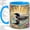 Blue, variant on Loon Lake Reflection Coffee Mug, Common Loon Mug, Morning Tea Cup for Home, Black Waterbird with Ripple Waves and Floral Border, Retro Lakeside Art, Birdwatching Wildlife Lover
